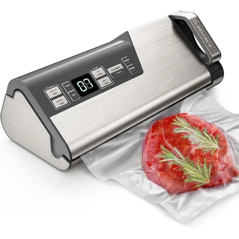 Vacuum Sealer Machine, Powerful 95kPa 140W One Hand Operation Food Sealer, Double Seal Strip with Build-in