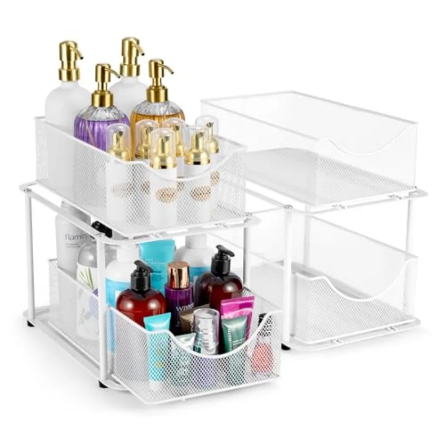 

Sorbus 2 Sets of 2 Tier Metal Under Sink Organizer for Bathroom, Kitchen, Strong Steel Mesh Sliding Drawers for Under Sink, Und