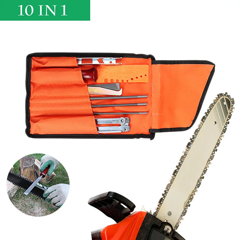 Kit D'Affûtage Complet Pour Chaîne Tronçonneuse – 3 Limes Rondes, Guide D'Angle, Jauge Profondeur, Nettoyeur Rainure + Poignée Bois