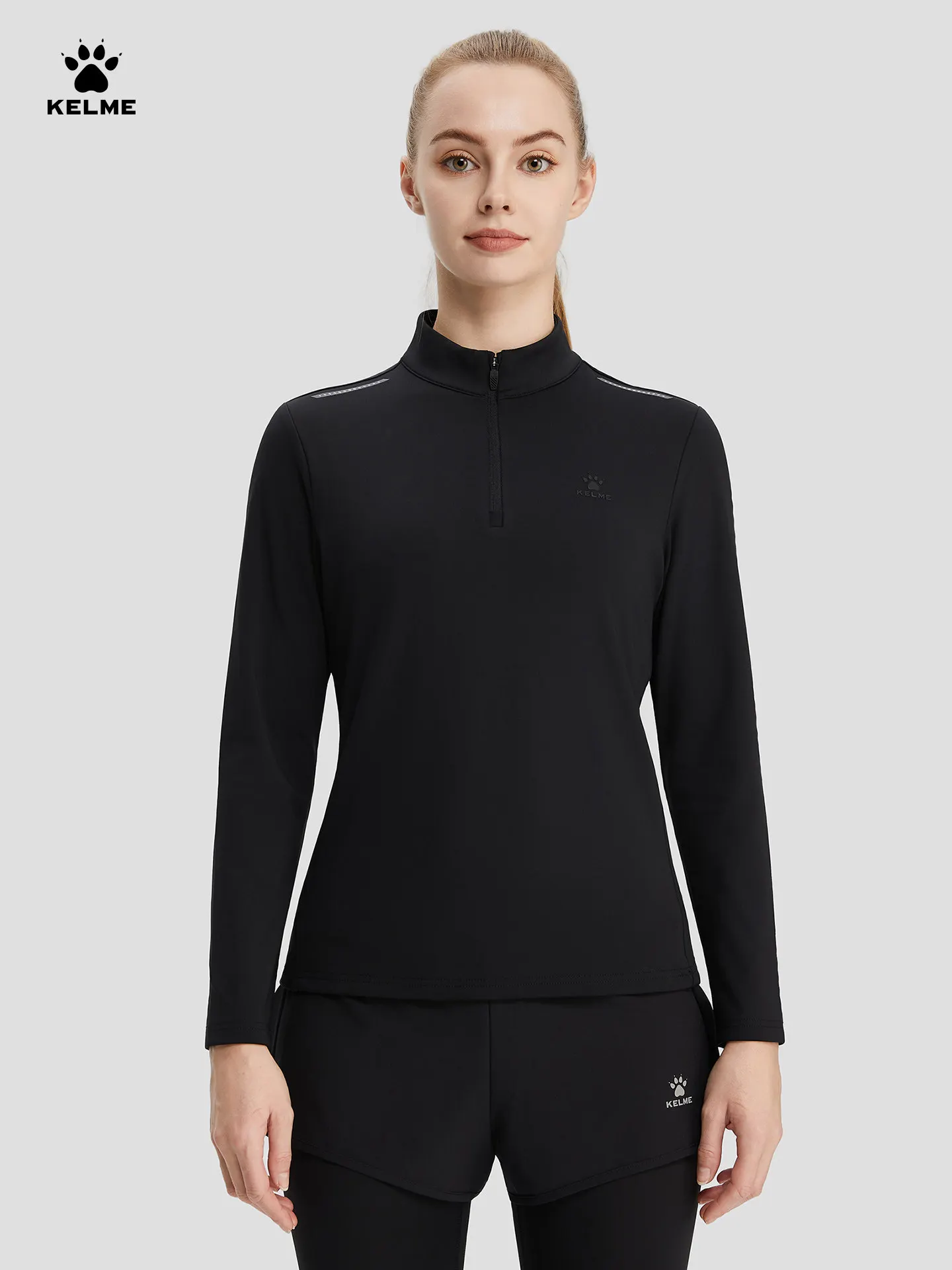 

Спортивная футболка Kelme с длинным рукавом, женская, с короткой молнией, для фитнеса, бега на открытом воздухе, дышащая, быстросохнущая, тренировочная куртка