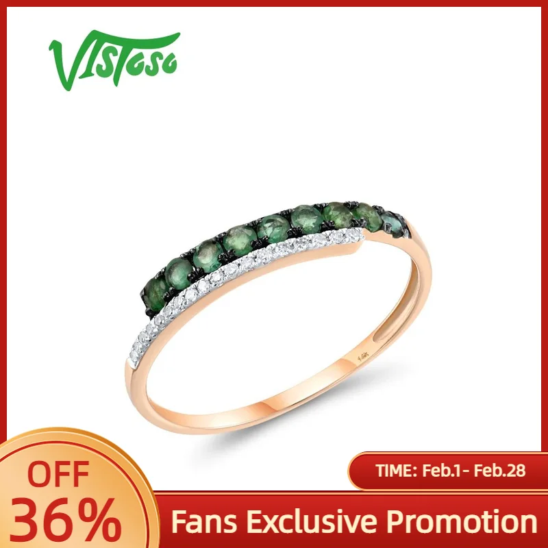 

VISTOSO, натуральное кольцо из розового золота 14 карат 585, для женщин, сверкающий бриллиант, изумруд, простое штабелируемое, нежное, изысканное, модное, шикарное ювелирное изделие