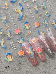 1pcs 5D Noble Phoenix Nail Decorations Nail Sticker Ancient Totem Embossed Self Adhesive Nail Art Sticker Manicures