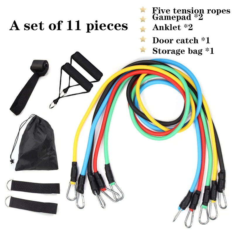 11-Piece Set Resistance BandsTensioner Pull Rope Fitness Multi-function Tensioner Suit Muscle Training Belt Elastic Sleeve Bands