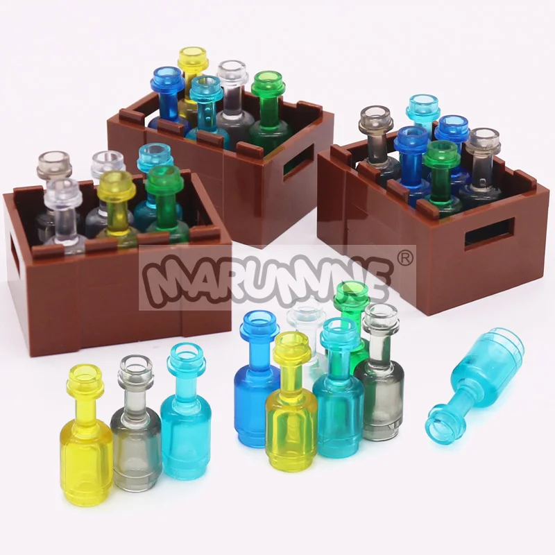Marumine Mini-Utensilien, transparente Glasflasche, 1 x 1 x 2, kompatibel mit 95228 MOC-Steinen, baut Partikel, Bausteine, Teile zusammen