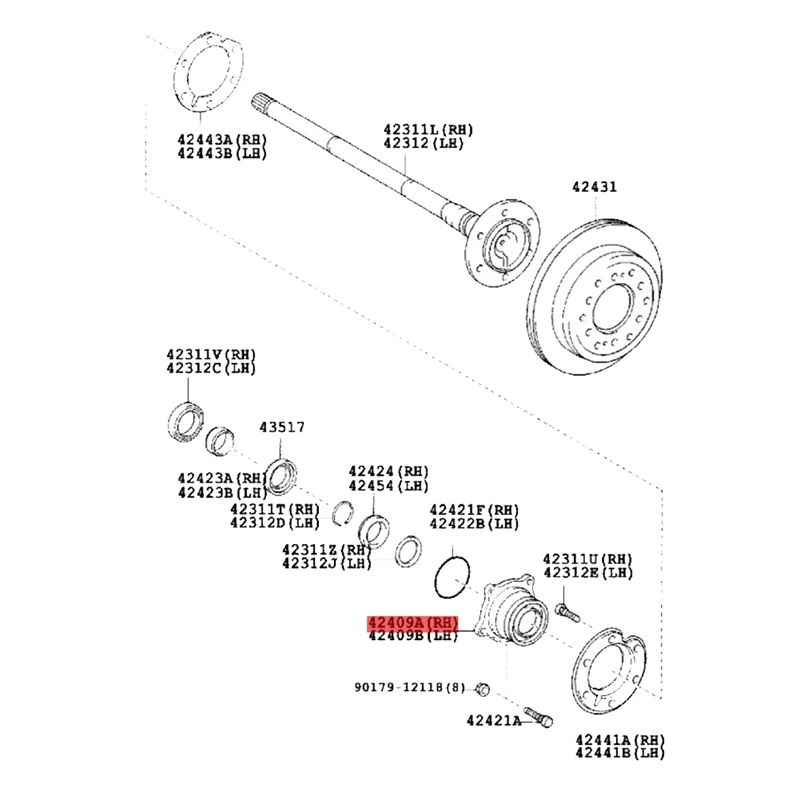 

42409-34010 Ступица колеса в сборе для Toyota Sequoia 2001-2007, задняя правая ось, блок колеса 512211 BR930292 HA594301