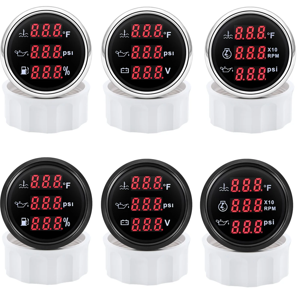 

52MM Car Digital Gauge 3 IN 1 Multi- Functional Gauge with Water Temp Fuel Oil Pressure Gauge Voltmeter for Boat Car Truck ATV