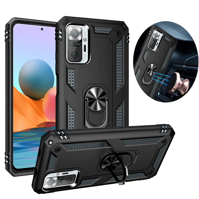 

Hard Stand Phone Case Shell For XIAOMI Redmi Note 10S Note 10 Pro Max Note 10T 5G 4G Armor Shockproof Back Cover Magnet Case