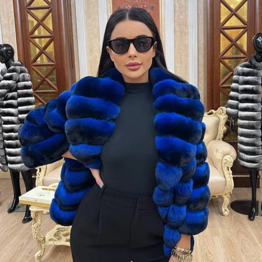 Women Chinchilla Fur Coat Women Real Rex Rabbit Fur Coat Luxury Clothes Winter Jackets For Women