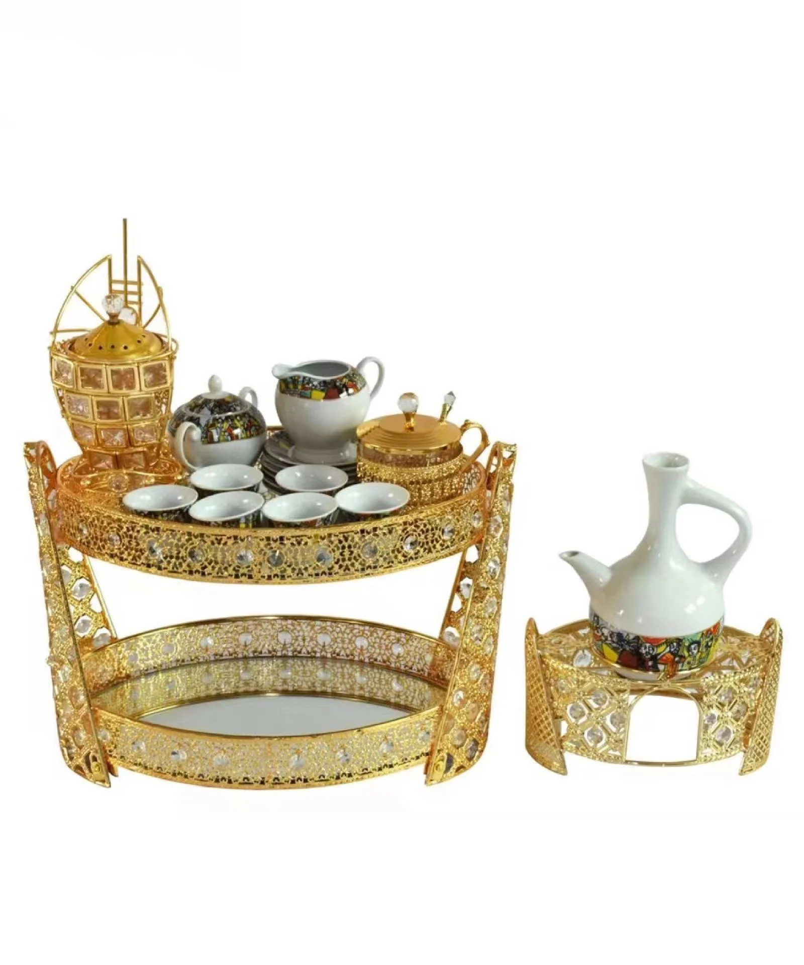 Sell Hot Ethiopian Metal Coffee Rekebot with Traditional Habesha Ethiopian Reusable Cup Coffee Cups Set