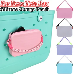 Silicone Storage Pouch Waterproof Large-Capacity Cosmetics Storage Bag Reusable with Lanyard Phone Holder for Bogg Bag