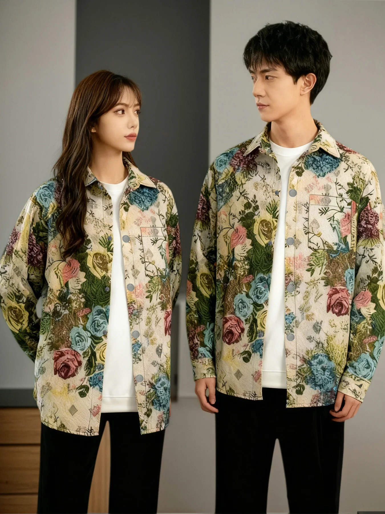 

Spring and Autumn New Trendy Retro Floral Rose Jacquard Jacket, Unisex Casual Versatile Coat