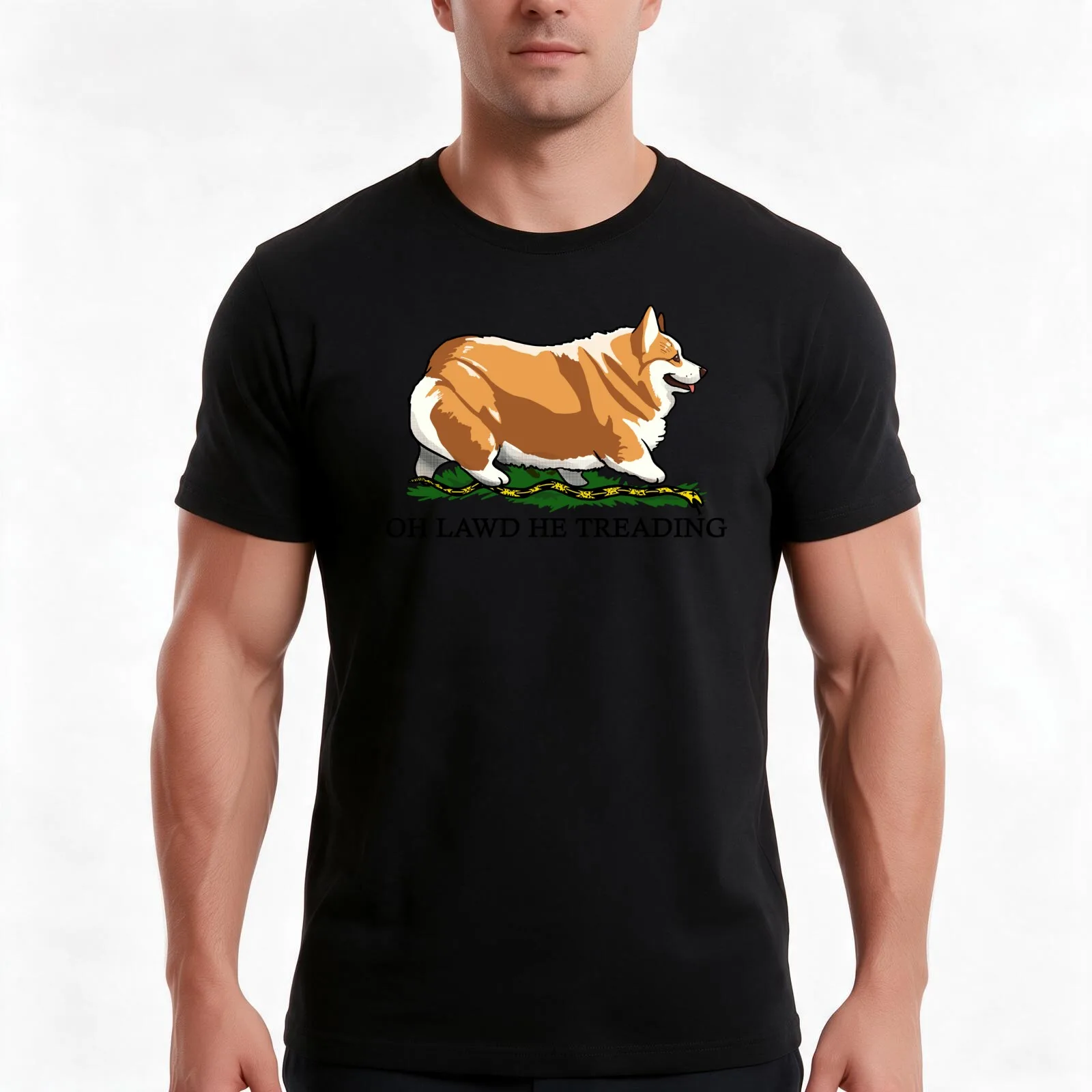 Oh Lawd He Treading Corgi Dog T-Shirt, Summer Casual Cotton Tee, Oversized Streetwear Tops, Vintage Graphic Print, 100% Cotton