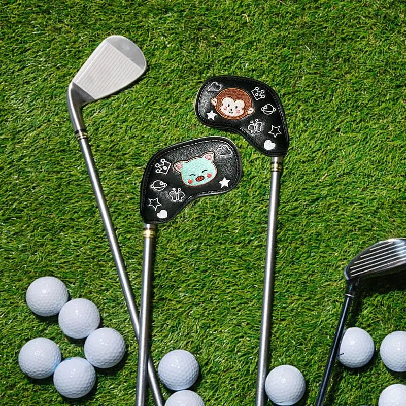 Juego de fundas de hierro para Golf, cubiertas protectoras de dibujos animados con números bordados, fundas de PU para palos de Golf para golfistas, 9 piezas por juego