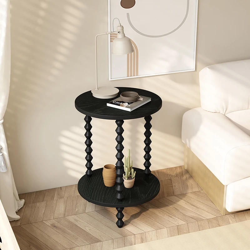 

Vintage Solid Wood Round Side Table Sofa End Table Cream Style Flower Stand Retro Living Room Display Shelf