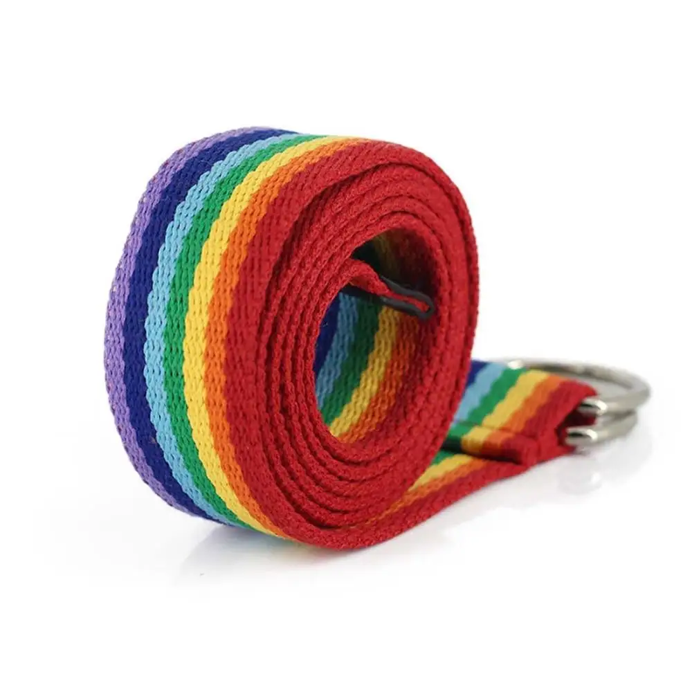 Canvas Waist Belts Super Long Ultra Long Waistband Casual Wild Double Ring D-shaped Buckle Parent-child Belt Rainbow Ribbon