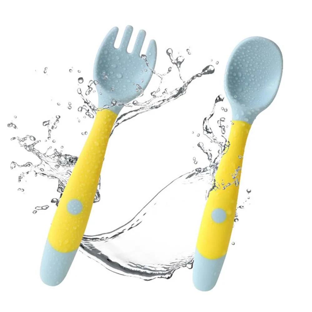 

Infant Bendable Eat Training Toddler Baby Utensils Set Silicone Spoon Fork Learn To Eat Children Tableware Set