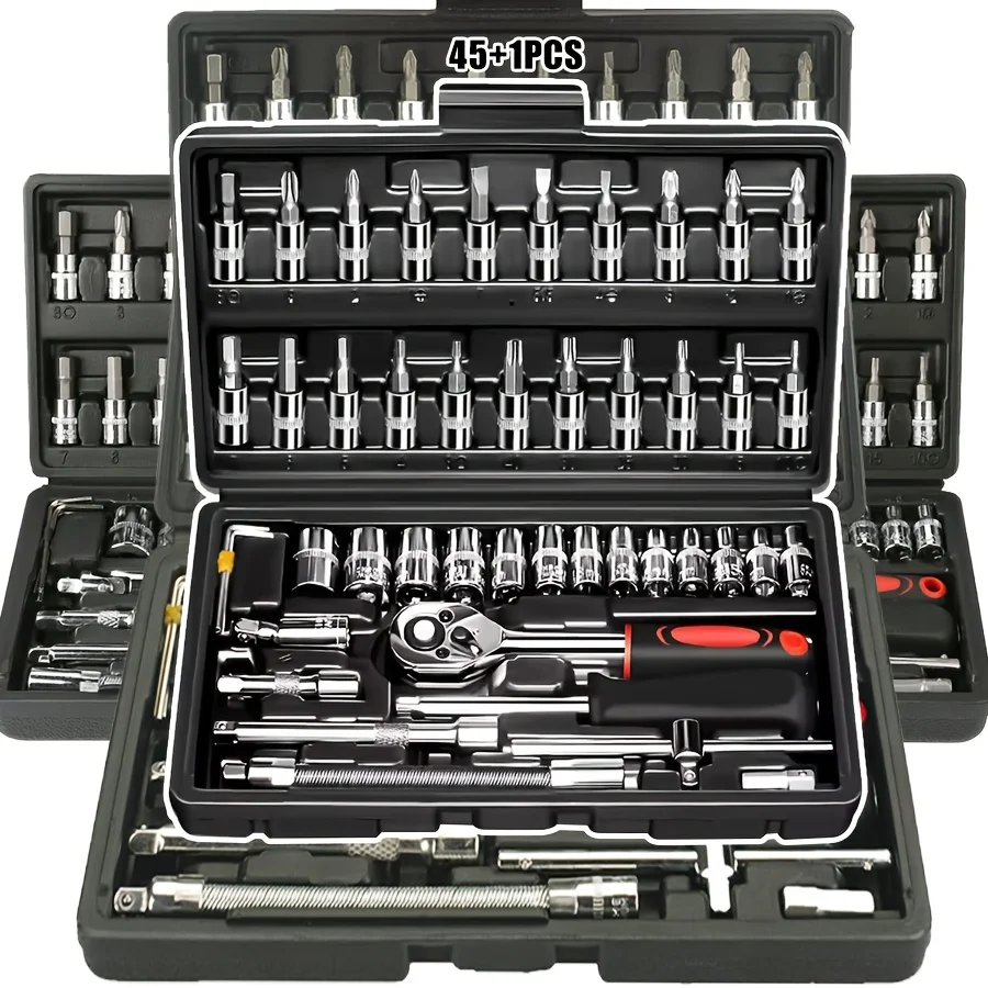 Household Ratchet Wrench Socket Tool Set 1/4 Drive Depth Standard Kit Car Bicycle Repair Machinery