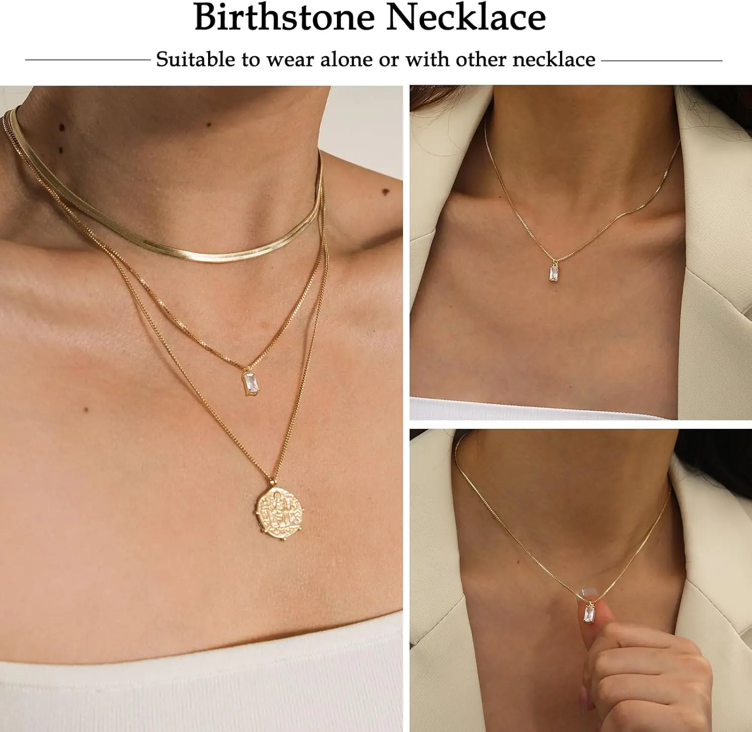 Collane con diamanti da donna Collana con pietre portafortuna di smeraldo placcato oro 14 carati per donne Collana in oro delicato per madri Blu Verde