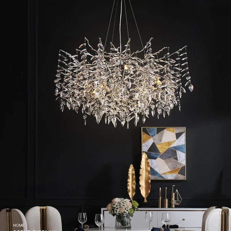 Modern Dining Branch Light Golden Luxury Living Room Ceiling Light Chandelier Interior Decoration Tassel Crystal Pendant Lamp