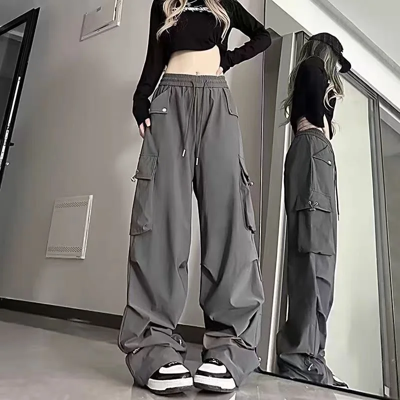 Wide Leg Pants Black Womens Summer Ultra-Thin Soft Hollow-Out A-Line Vacation Outdoor Youth Airy Quick-Drying Cool OL Trousers