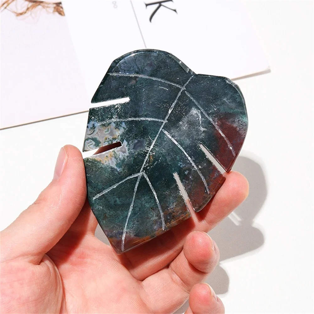 

Natural water grass agate leaf carving crystal raw stone home office decoration decoration gift jewelry wholesale