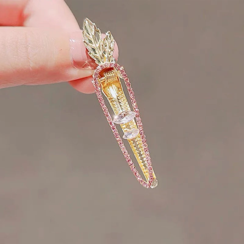 2022 New Clip Headdress Cute Carrot Rhinestone Hairpin Alloy Bangs Clip Girl Available In Four Seasons Duckbill Hairpin