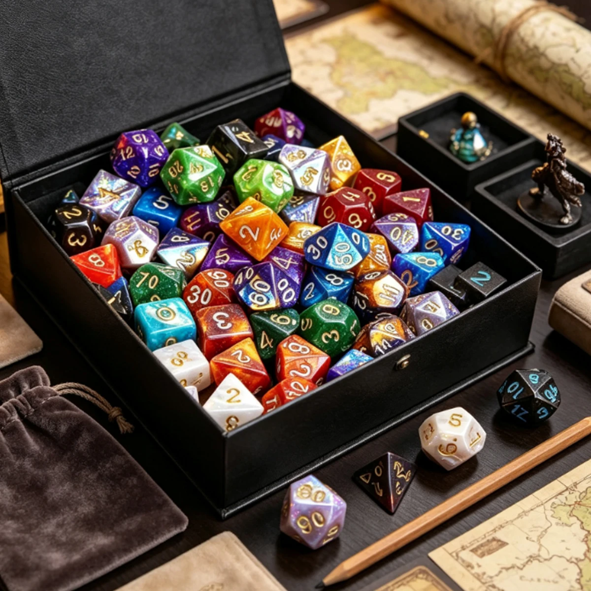 49Pcs 7-Color DND Dice Set – 7 Complete D4-D20 Sets with Black Storage Bags, Ideal Gift for Tabletop RPG, MTG & Board ZSY