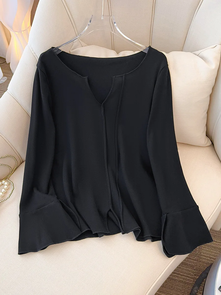 150Kg Plus Size Women\'s Bust 138 Spring Autumn Long Sleeved Top Bottom Casual T-shirt Black 4XL 5XL 6XL 7XL 8XL