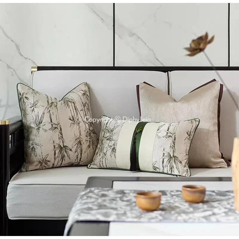 Diphylleia Breeze Bamboo Shadow Decorative Lumbar Pillow Cove rLuxury Modern Vintage Bolster Cushion Case For Home Villa Hotel
