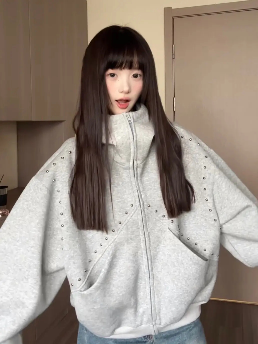 الأمريكية الرجعية برشام الربط سترة مقنعين البلوز المرأة أزياء فضفاضة المتضخم عارضة خمر الكلاسيكية الشارع الشهير