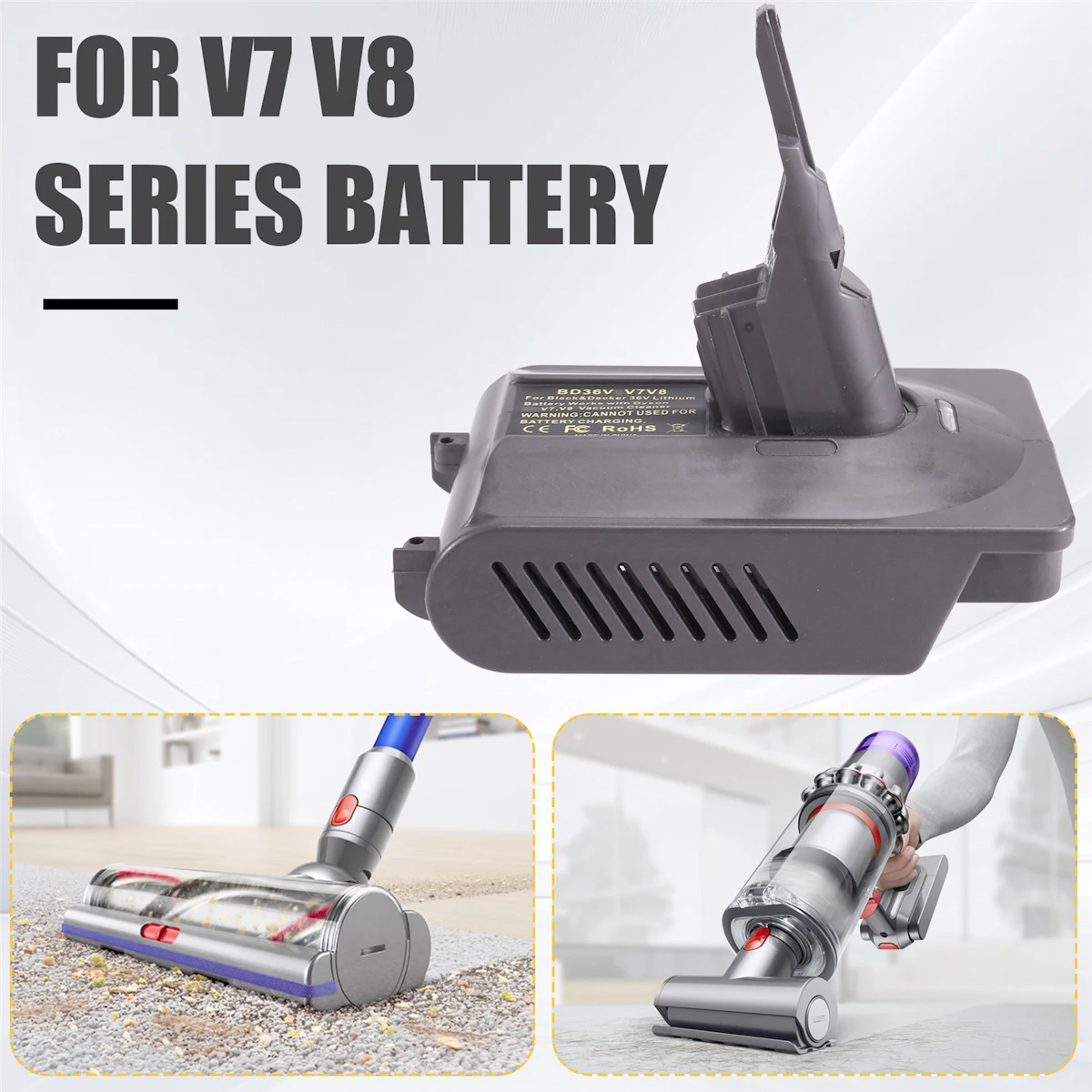 For Black & Decker 36V Li-ion Battery BD36V7V8 Battery Adapter Convert To for Dyson V7 V8 Series Cordless Stick Vacuum Cleaner