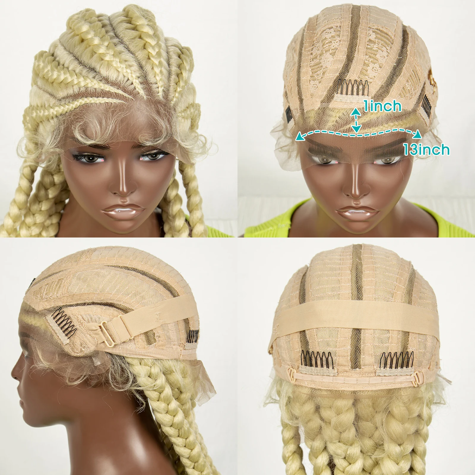 613 Blonde Hand-Braided Wigs Synthetic Lace Front Kontless Box Braided Wigs with Baby Hair for Women Twrist Lace Braids Wigs