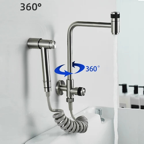 Imagen 2 del producto BAKALA-grifo de cocina de agua fría con montaje en pared o en cubierta, grifo giratorio para baño, grifo de puerta exterior de acero inoxidable 304