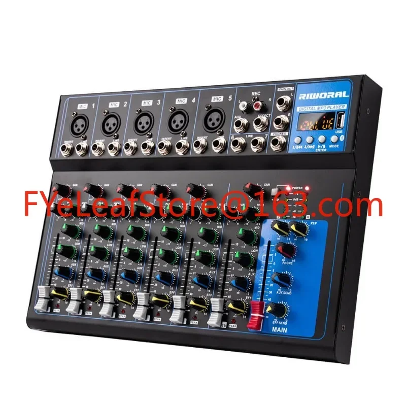 F7 Audio 5 + 2 Stereo USB MP3 Player Input Channel DJ Controller Audio Console Mixer for Performing Karaoke Stage