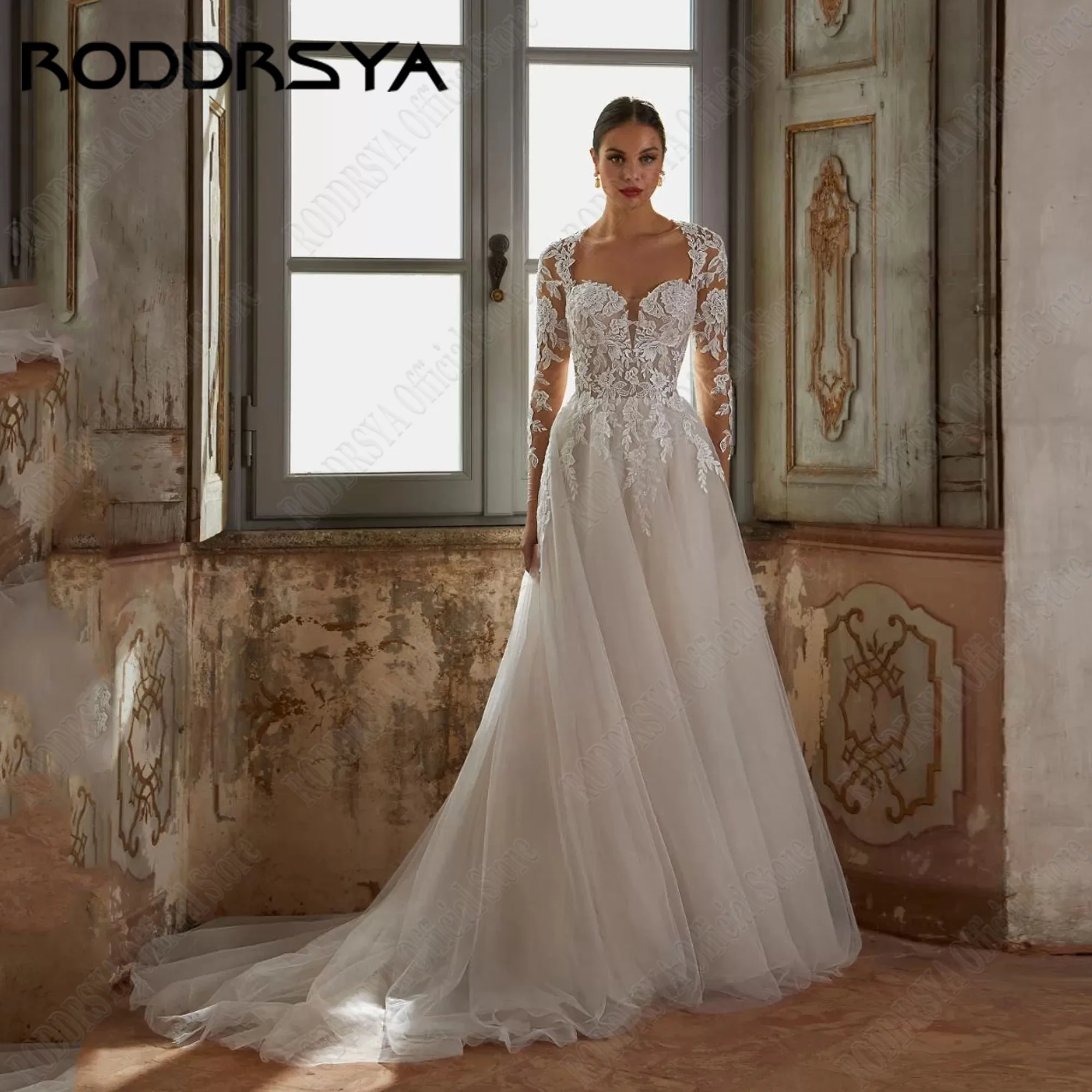 

RODDRSYA Lace Civil Wedding Dress 2024 Bride Long Sleeves Sweetheart Backless Vestidos De Novia Applique Plus Size Customized