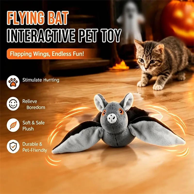 Simulation Electric Flying Mouse Cat Toy Bat Shaped Pet Toy Sound Shaking Intelligent Cat Teasing Device Pet Accessories New
