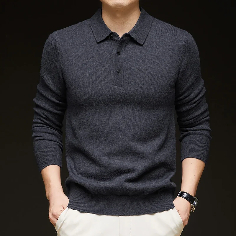 7 Colors Business Men\'s Sweater Knitwear Autumn Winter Casual Lapel Buttons Polo Shirt Korean Fashion Male Tops Pullover New
