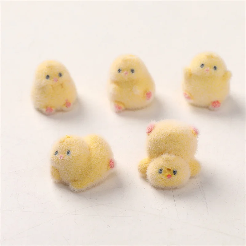 2024 Winter style 30pcs/lot flocking effect animals cartoon chicken shape resin dolls beads diy jewelry accessory