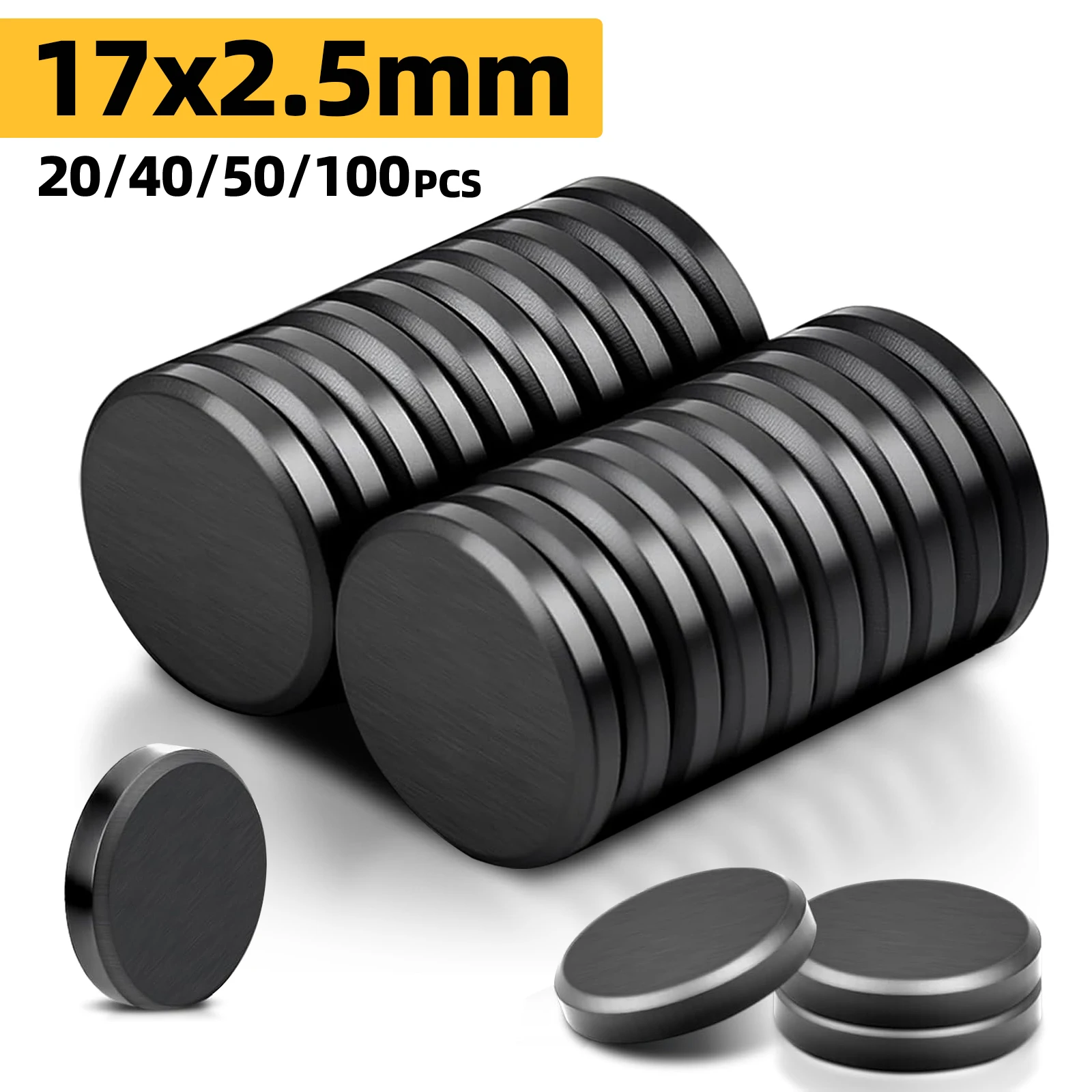 20/40/50/100Pcs Black Industrial Magnets, Round Magnetic Discs, Fridge Ferrite Magnets for Fridge & Bulletin Board, 17x2.5mm