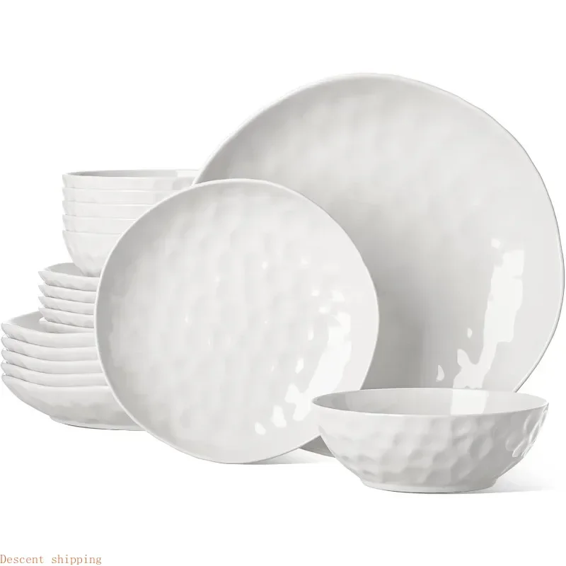 

Large Dinnerware Set 18 Piece Service for 6, Porcelain Plates and Bowls Sets, High-fired at 2372°F, White Dishes Set Ceramic