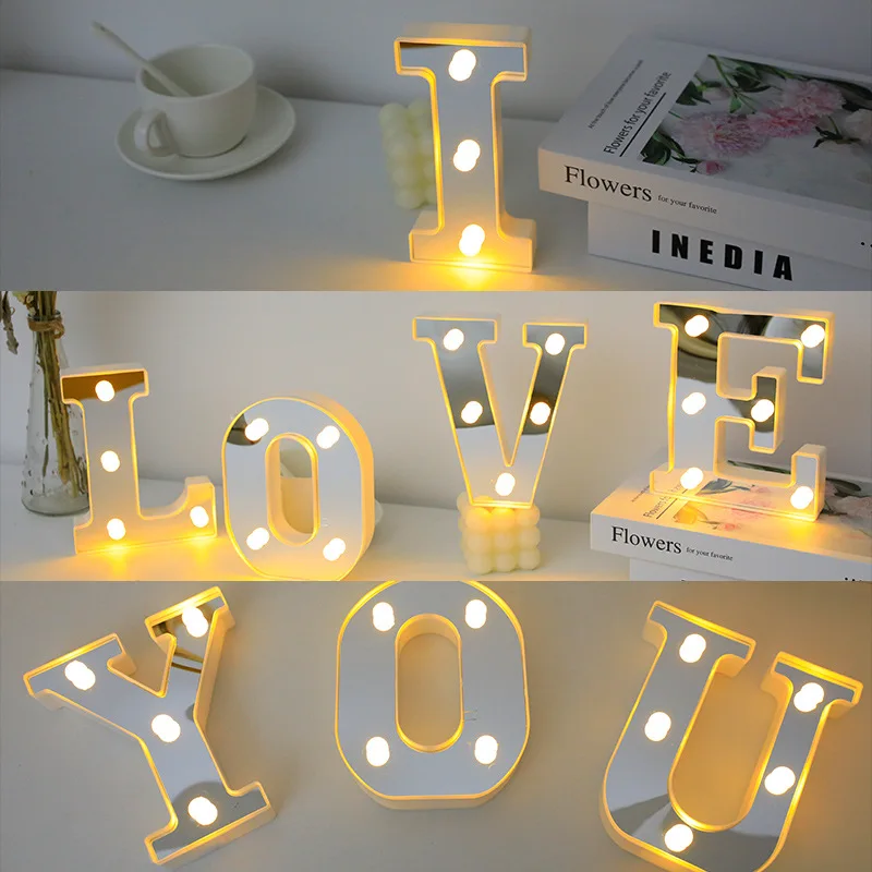 Silver Red 26 English Letters LED Night Light Name DIY Marquee Sign Alphabet Lights Lamp Home Club Party Wedding Home Decoration