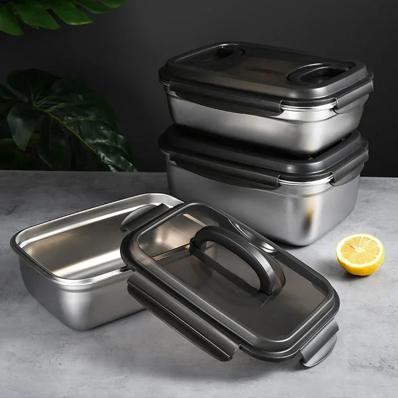 3.8L/5.5L/7.5L Large Capacity 304 Stainless Steel Lunch Box Food Sealed Storage Container with Lid Refrigerator Pickle Box