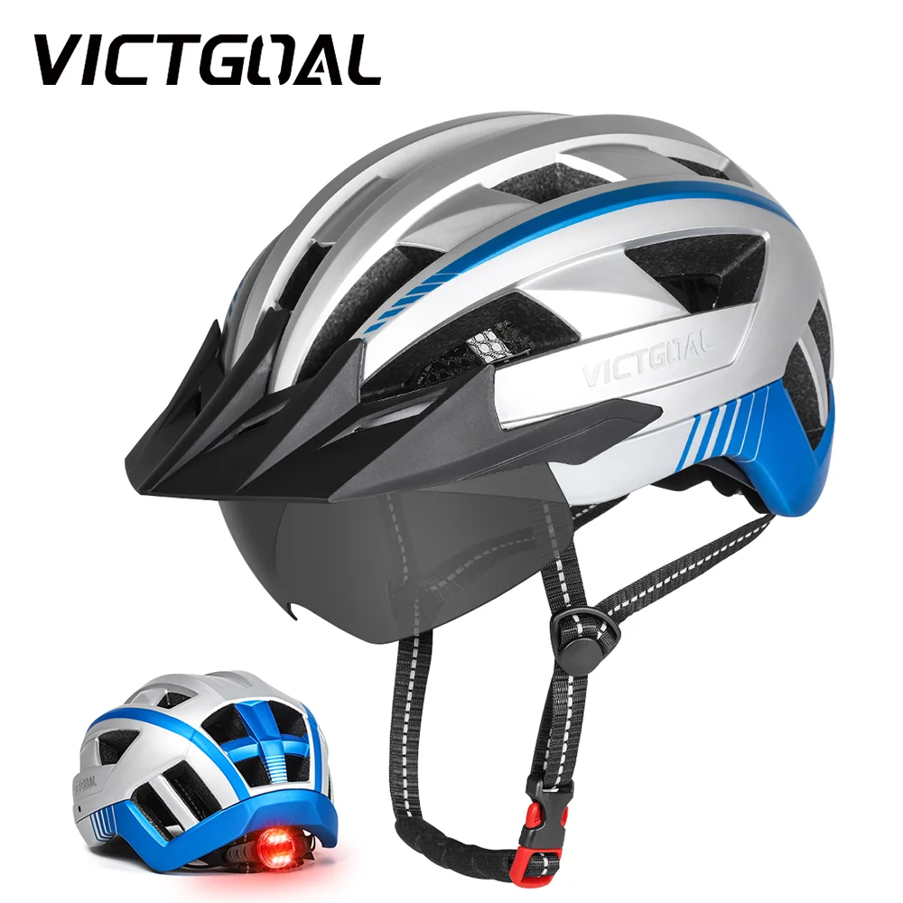 VICTGOAL Bicycle Helmet For Adutl with Goggles Visor Taillight Bike Safety Cap Men MTB Road Bike Electric Scooter Cycling Helmet