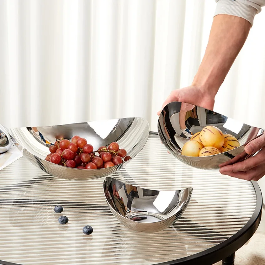 

Luxury 304 Stainless Steel Snack Fruit Bowl Large Salad Serving Dish Fruit Tray Storage for Home Livingroom Kitchen Coffee Table