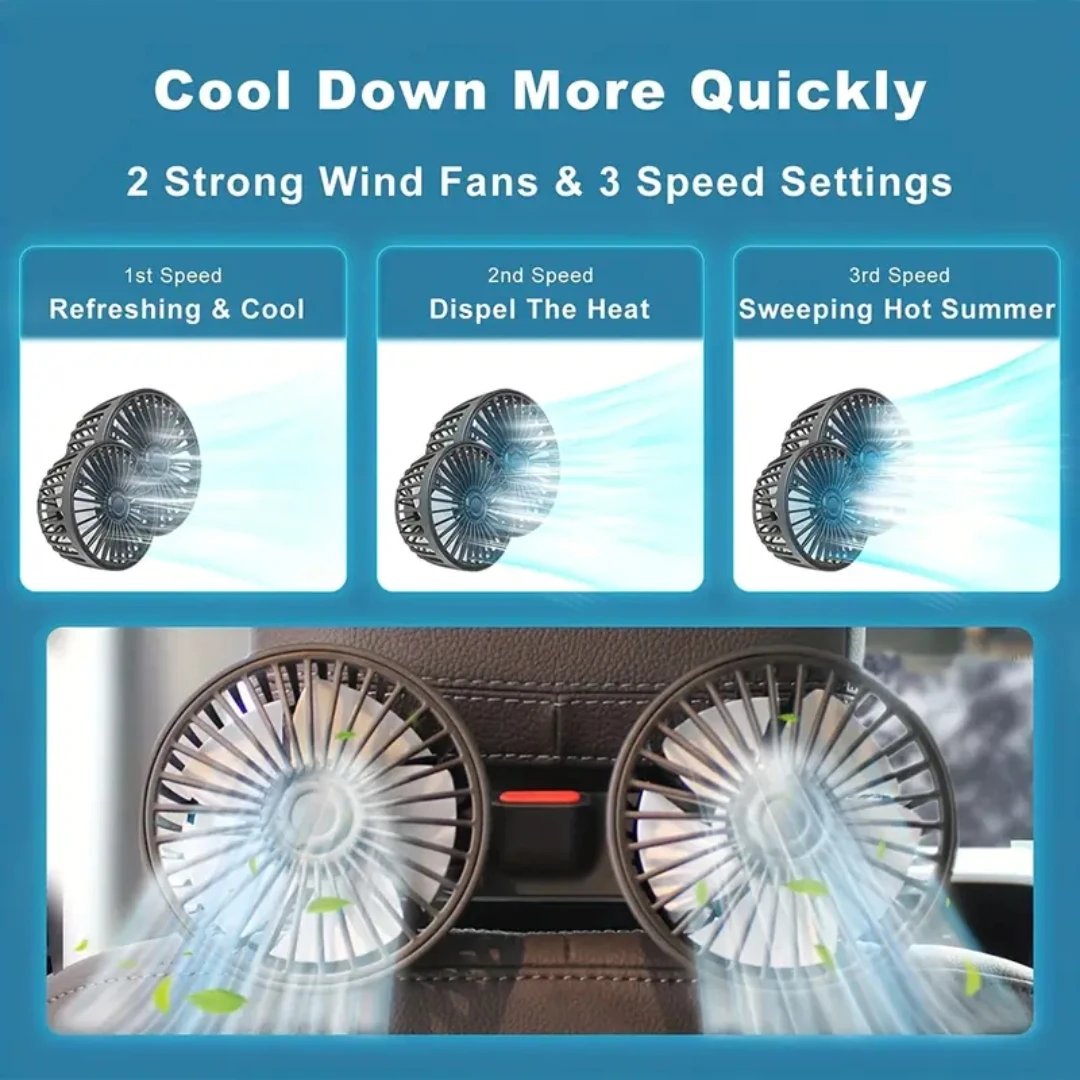 Car Fan, Car Small Air Conditioner, Double-headed Fan,, 360 Degrees Rotation, Base Fixed Clip Mounting Method, Suitable For Car