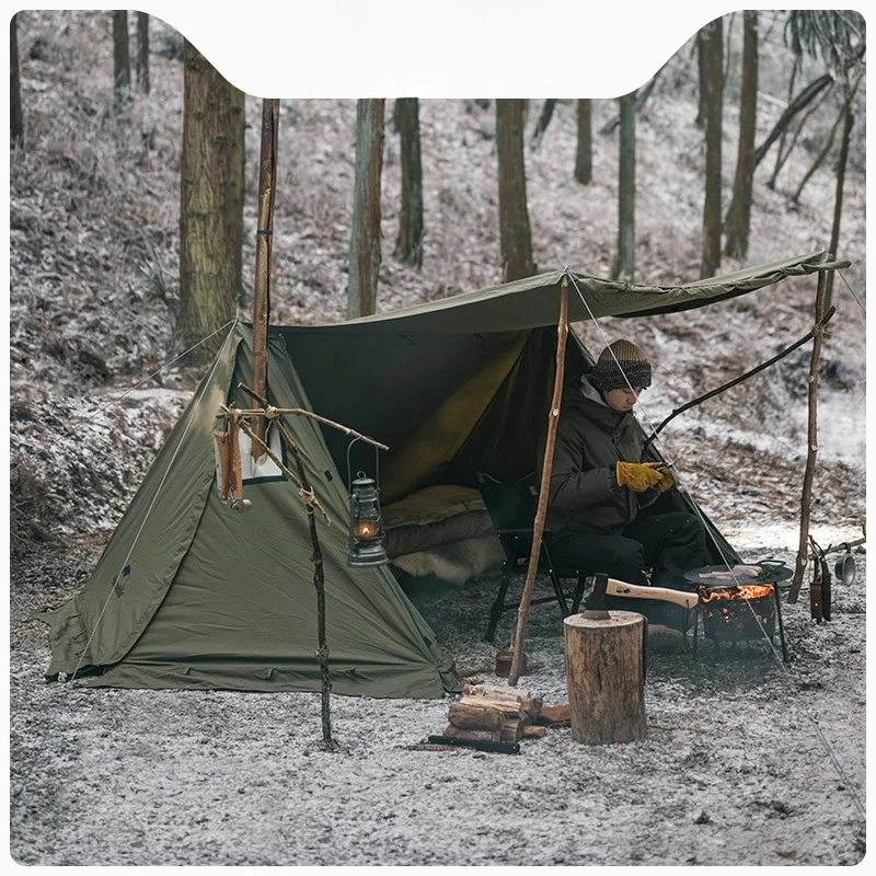 Army Single Tent TC Cotton Ridge Tent Outdoor Camping Hiking Survival Shelter Glamping Chimney Large Space 5.8kg
