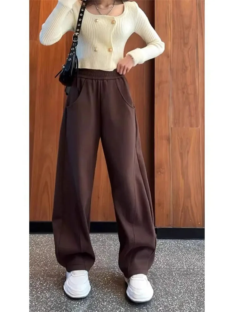 Pantaloni a banana a gamba dritta a vita alta plus Size Pantaloni sportivi casual a gamba larga da donna slim fit Pantaloni sportivi comodi