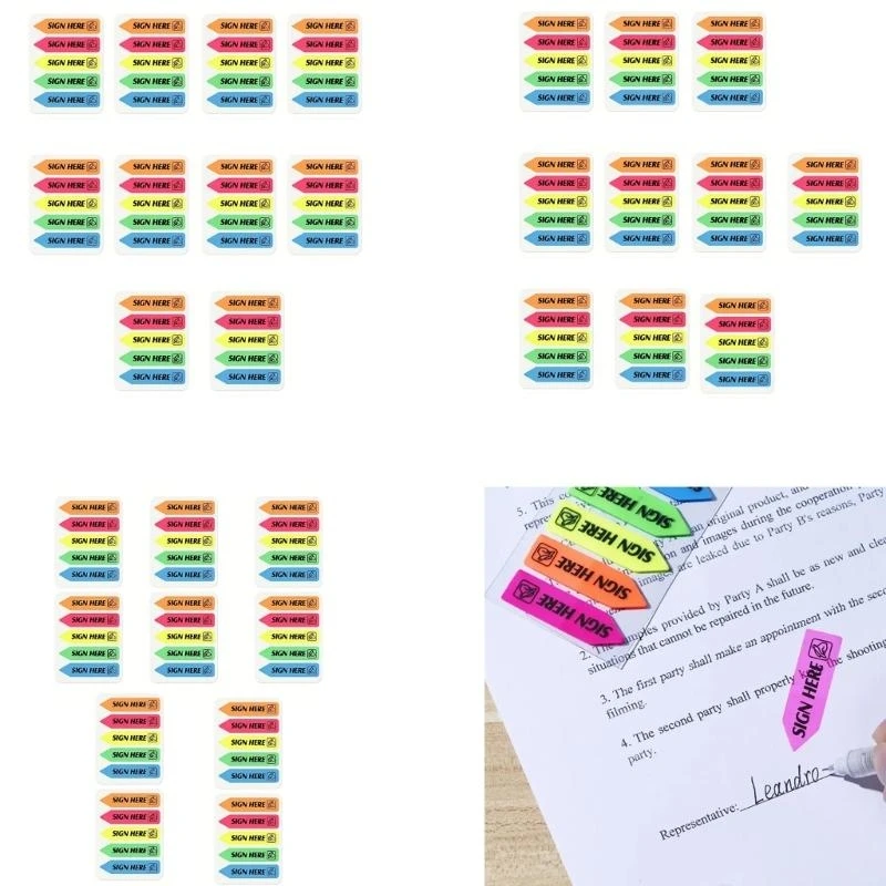 090F Easy to Post Sign Date Here Stickers Flag for Annotating Books, Reading