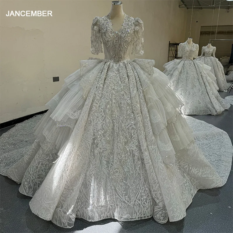 

Jancember 2024 Luxury Ball Gown Wedding Dress Short Sleeves Lace Bride Dresses Custom Made High Quality Princess Women Clothing