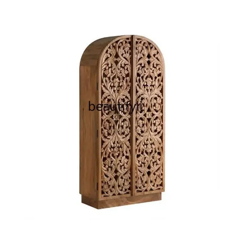 

Hollow carved solid wood wardrobe French retro dining side locker bedroom bed and breakfast furniture